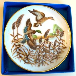 New in box Porcelain 4" plate, coaster, trinket dish- Mallard Geese AK Kaiser